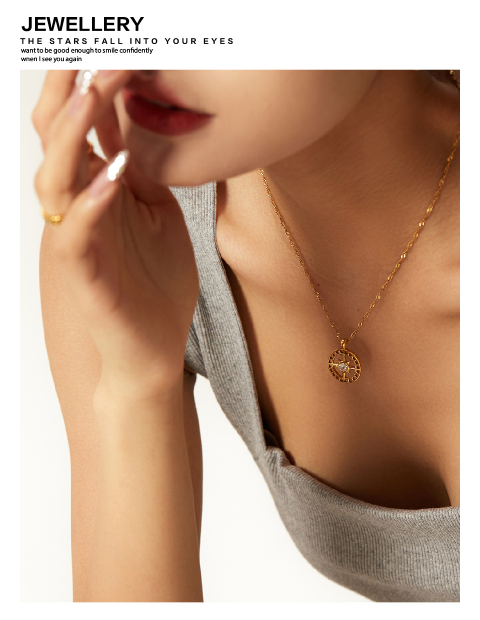 Retro Geometric Stainless Steel Titanium Steel Plating Zircon Necklace