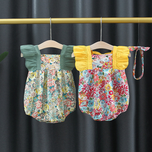 Summer Newborn Baby Girl Full Moon Triangle Hem Bodysuit Newborn Onesie Pajama Set European and American Style OEM/ODM One Piece Shipping