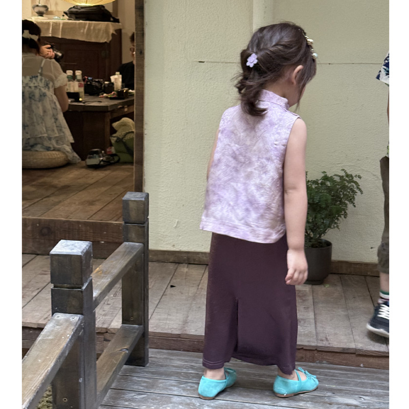 ホリデー限定！女の子の漢服スーツ夏の子供の新しい中国風紫色の薄い唐スーツベスト酢酸スカート|undefined