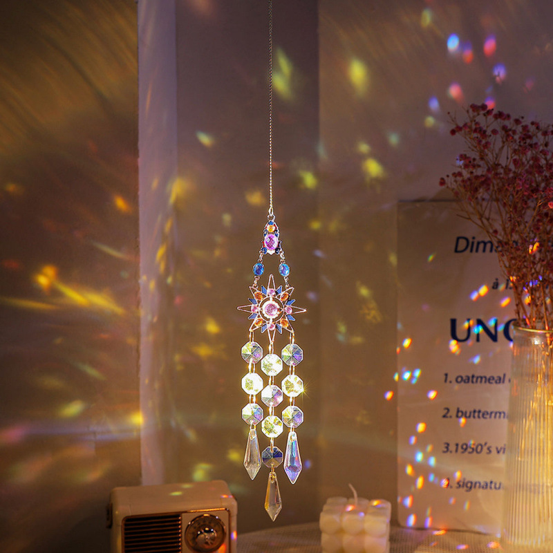 Pingente Apanhador de Luz Solar dos Sonhos, Cristal Colorido em Formato de Sol, Sombra de Luz, Arco-Íris, Ornamento para Pendurar, Sino de Vento para Quarto Infantil_voghion.com