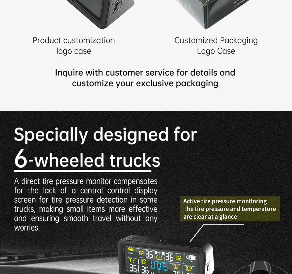 T18 Car Tire Pressure Monitor Solar Wireless Charging High Precision 4inch with In-Car Ambient Temperature Function