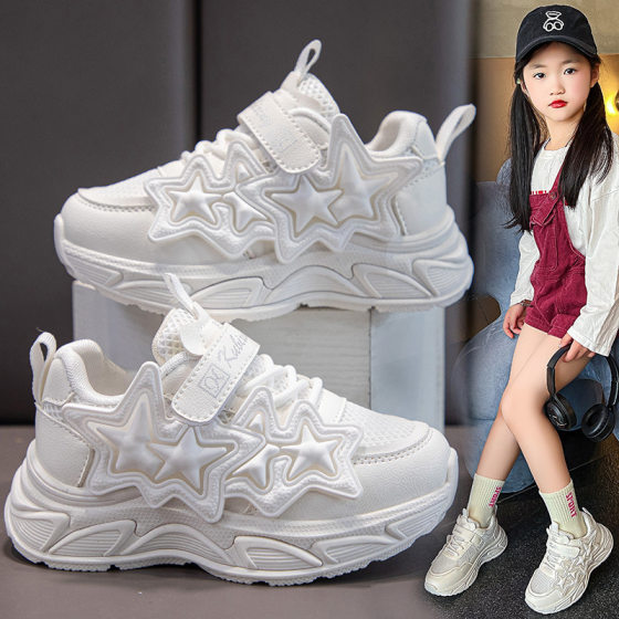 Girls' sneaker 2024 Spring and Autumn New Student Running Shoes Soft Bottom Mesh Breathable Korean Style Children's Torre Shoes Trendy