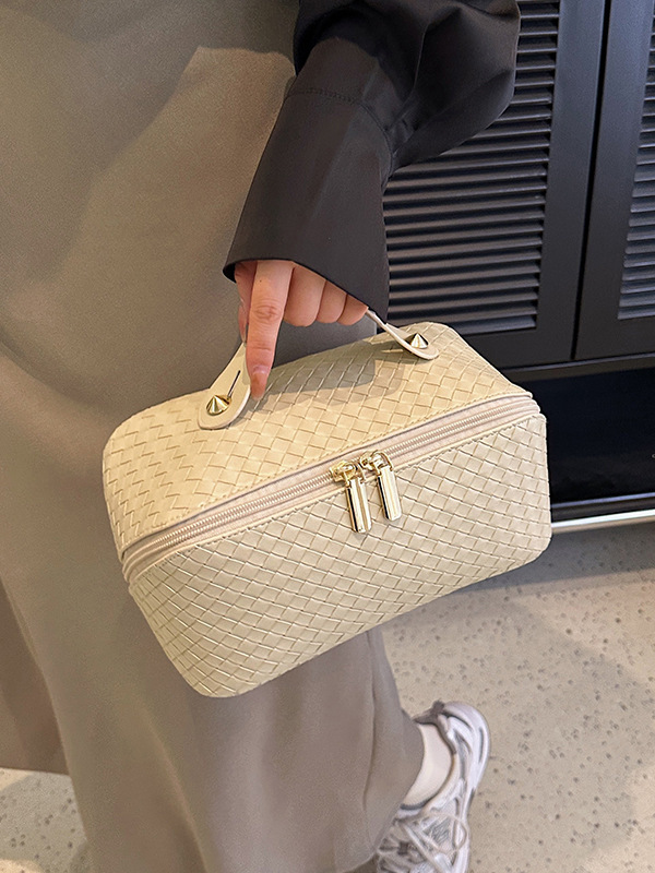 新しい織り化粧品バッグ、ポータブル大容量化粧品収納、旅行用ポータブル防水トイレタリーバッグ|undefined