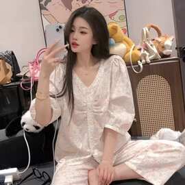 源头工厂2025新款三件套夏季睡衣女云朵棉休闲家居服套装一件代发