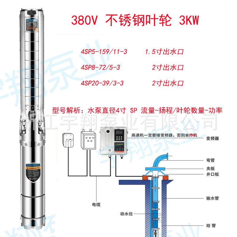 Bomba sumergible de imán permanente con frecuencia variable bomba de pozo profundo de alta velocidad bomba de agua profunda de alta elevación impulsor de acero inoxidable bomba de pozo profundo de alta velocidad trifásica
