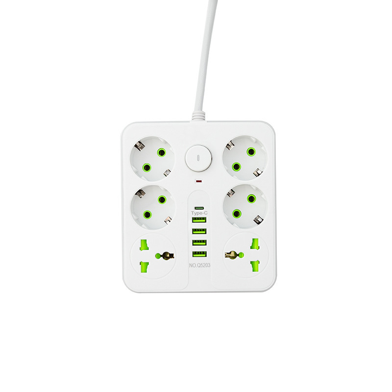 Q5203# estándar europeo con orificio universal 4USB + 1Type-c bolsa con lámpara de caja blanca negra