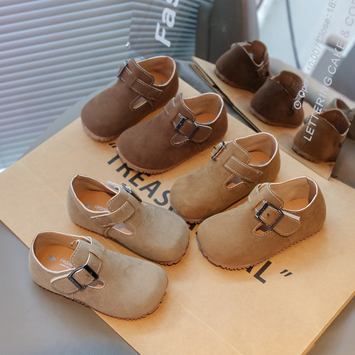 Baby's Leather Shoes Korean Style for Girls, Soft Sole Casual Shoes, Autumn New Arrival Children's Non-slip Bean Shoes