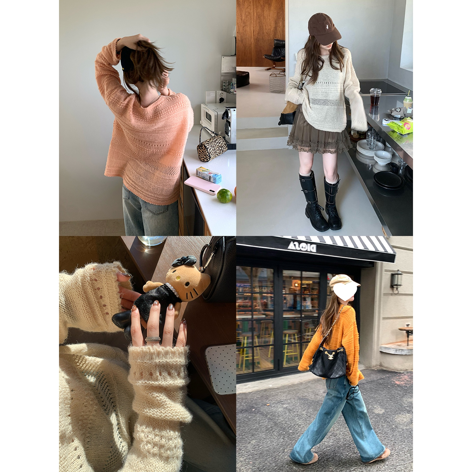 Im to Leisure Weekend~Mohair Cut Out Jacquard Round Neck Knitwear Women's Autumn Loose Lazy Knitted Blouse