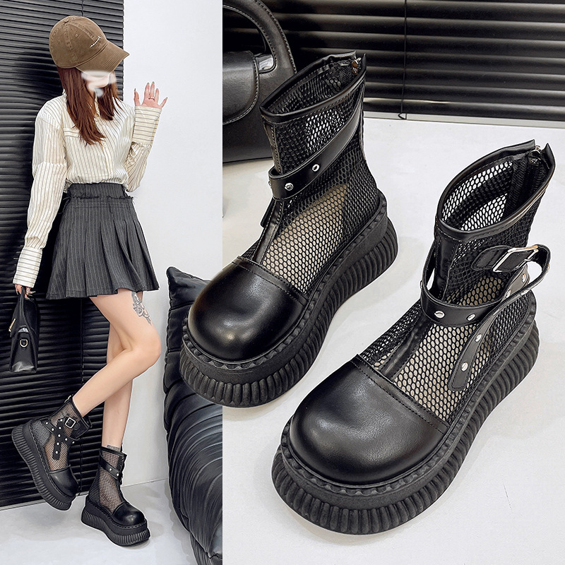 2026 Spring Internet Celebrity Forest Style Korean Version Mesh Shoes Thick-Soled Height-Increasing Mesh Boots Casual Women's Shoes 2026 Spring Internet Celebrity Forest Style Korean Version Mesh Shoes Thick-Soled Height-Increasing Mesh Boots Casual Women's Shoes
