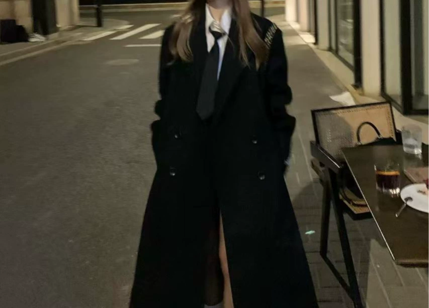 2024 осень-зима новое корейское пальто прямой кювет толстый шерстяной дикий пиджак