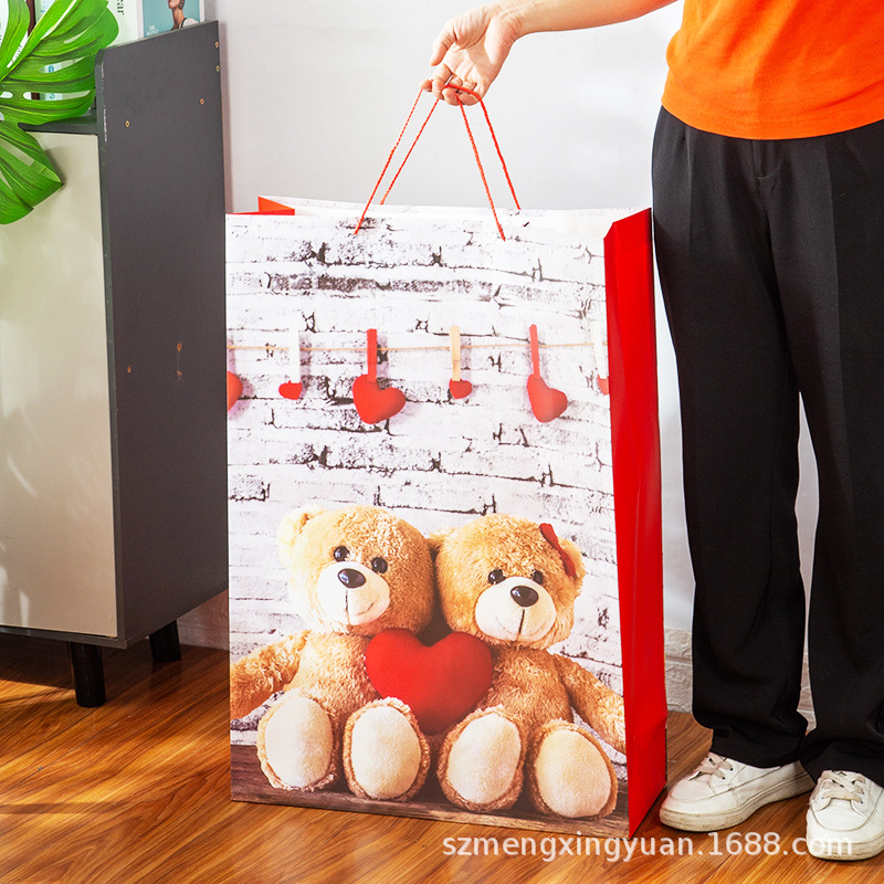 Oso de dibujos animados de gran tamaño bloques de construcción Lego muñeca abajo chaqueta regalo portátil bolsa de papel caja de regalo de cumpleaños bolsa