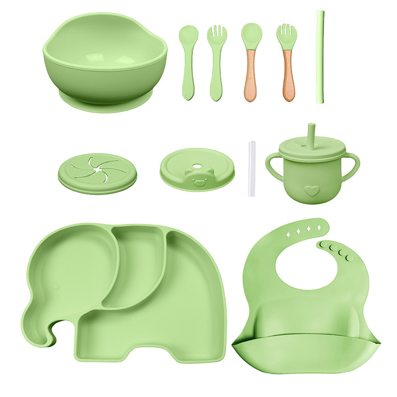 Conjunto de cubiertos para niños tazón de alimentos suplementarios platos de silicona tazón de cuchara de tenedor bib taza de agua de grado alimenticio para bebés alimentación suplementaria