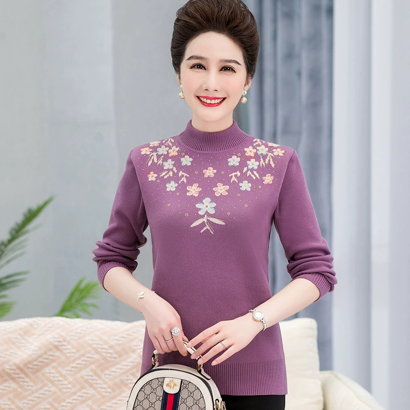 Осенне-зимний свитер для матерей среднего возраста на флисовой подкладке, топ, женский свитер среднего и пожилого возраста, маленькая утепленная теплая Базовая рубашка