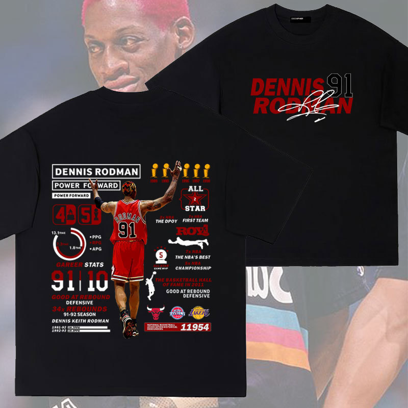 Rodman Long-Staple Cotton Pure Cotton Short-Sleeved T-Shirt Loose Top Summer Basketball Sports Half-Sleeved Off-Shoulder Clothes