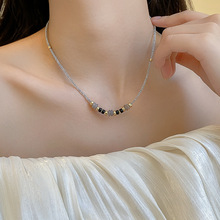 貝暄爆款日本米珠項鏈高級配色設計黑瑪瑙串珠頸鏈18K金保色飾品
