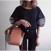 Пятно AliExpress японская женская одежда новая европейская марля сетка с песком с коротким рукавом с круглым вырезом модная футболка