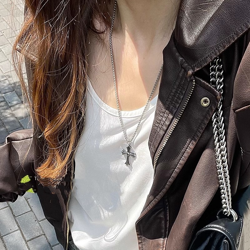 Punk Titanium Steel Cross Necklace, O-Link Chain, 51-60 cm, for Women and Men