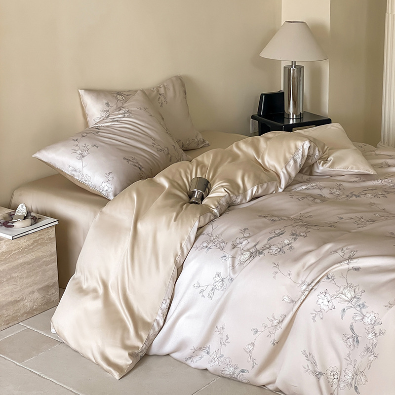 60 Lanjing Tencel Bed Four-Piece Set High-Level Feeling Printed Bedding Ice Silk Bed Sheet Silk Summer Cool Quilt Cover Bed Cover 60 Lanjing Tencel Bed Four-Piece Set High-Level Feeling Printed Bedding Ice Silk Bed Sheet Silk Summer Cool Quilt Cover Bed Cover