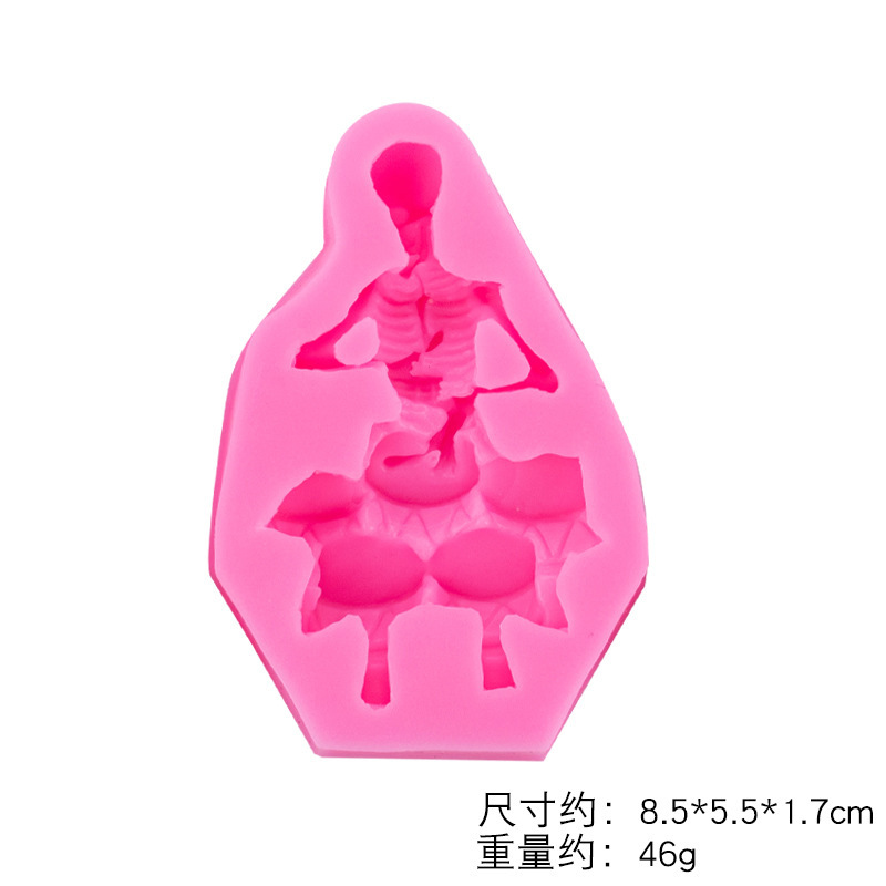 Cráneo personaje de dibujos animados instrumento musical jugando molde de silicona DIY aromaterapia vela molde de yeso Fondant accesorios de chocolate