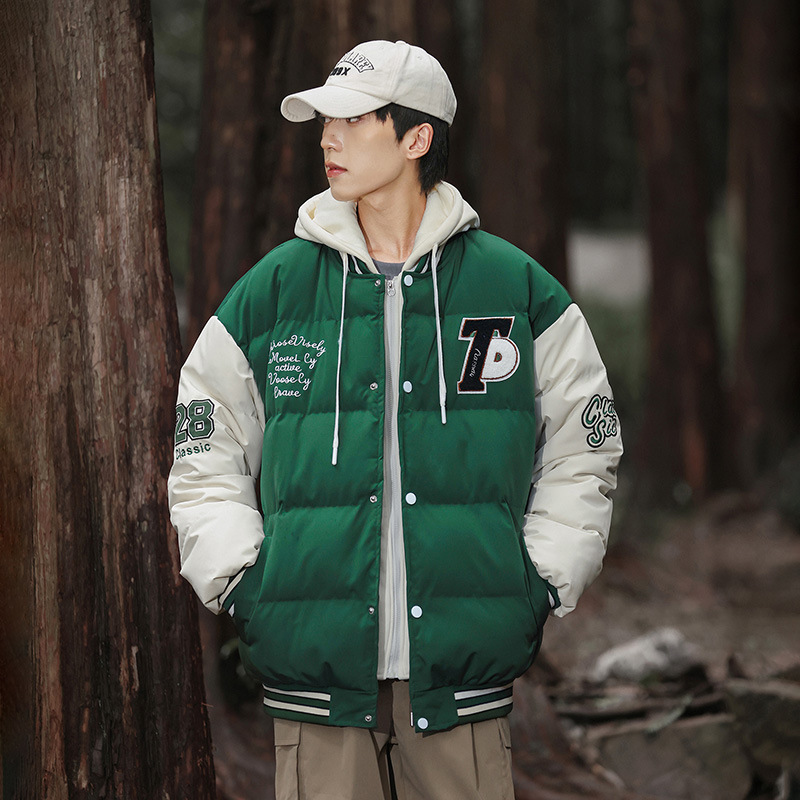 跨境秋冬新款假两件连帽拼接棉服男女款保暖加厚休闲棒球棉衣外套|undefined