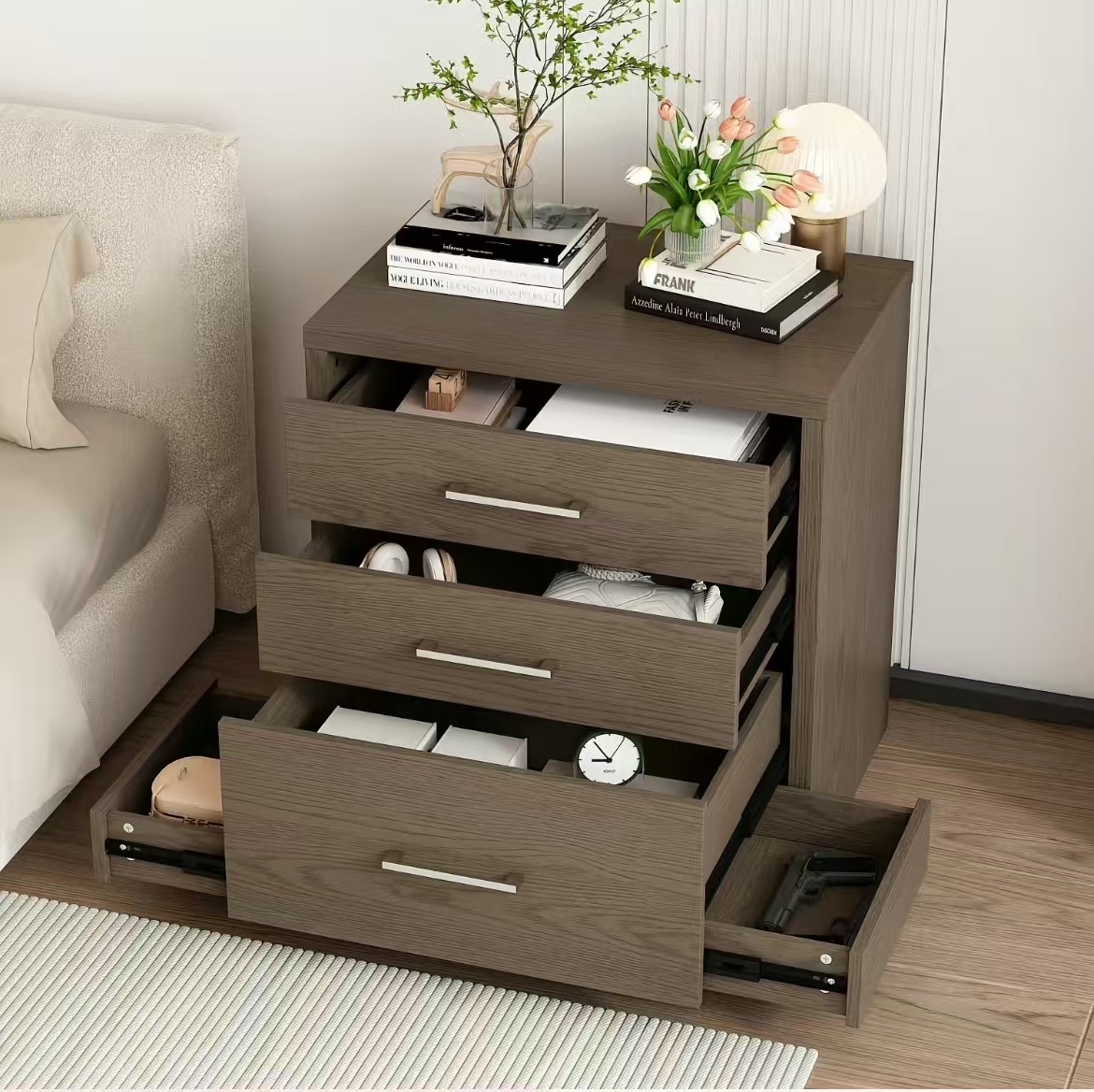 Nuevo comercio exterior con dos cajones ocultos mesas de cabecera pequeñas, mesas de cabecera de dormitorio modernas medievales,