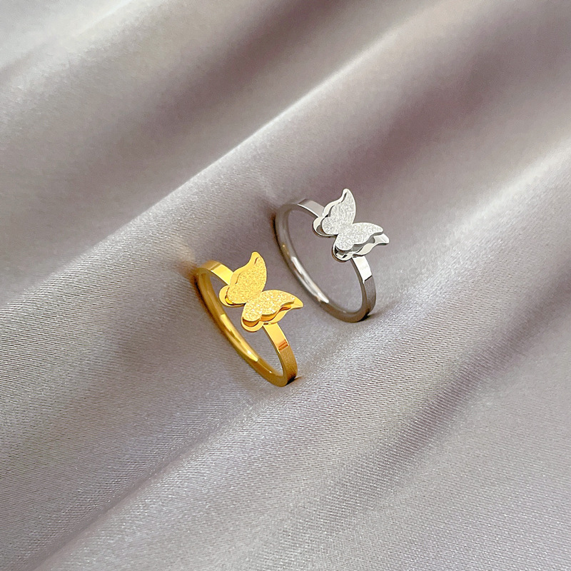 Minimalistische vlinder ring van titaniumstaal dames heren_voghion.com