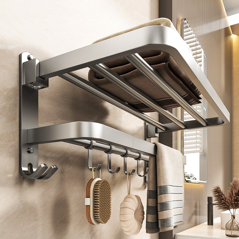 Extras Thick Towel Rack Punch-free Bathroom Towel Rack Integrated Hanger Toilet Bathroom Bathroom Shelf Storage Rack