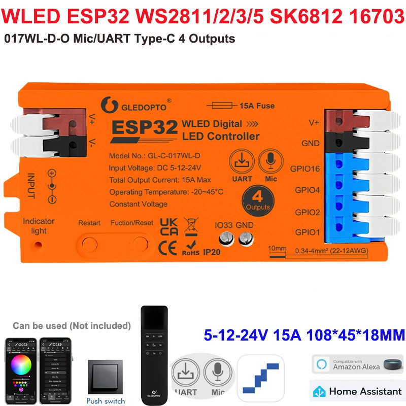 Контроллер световой ленты WLED с ESP32, микрофоном, доступен по адресу, симфонический SPI LED контроллер с адресацией