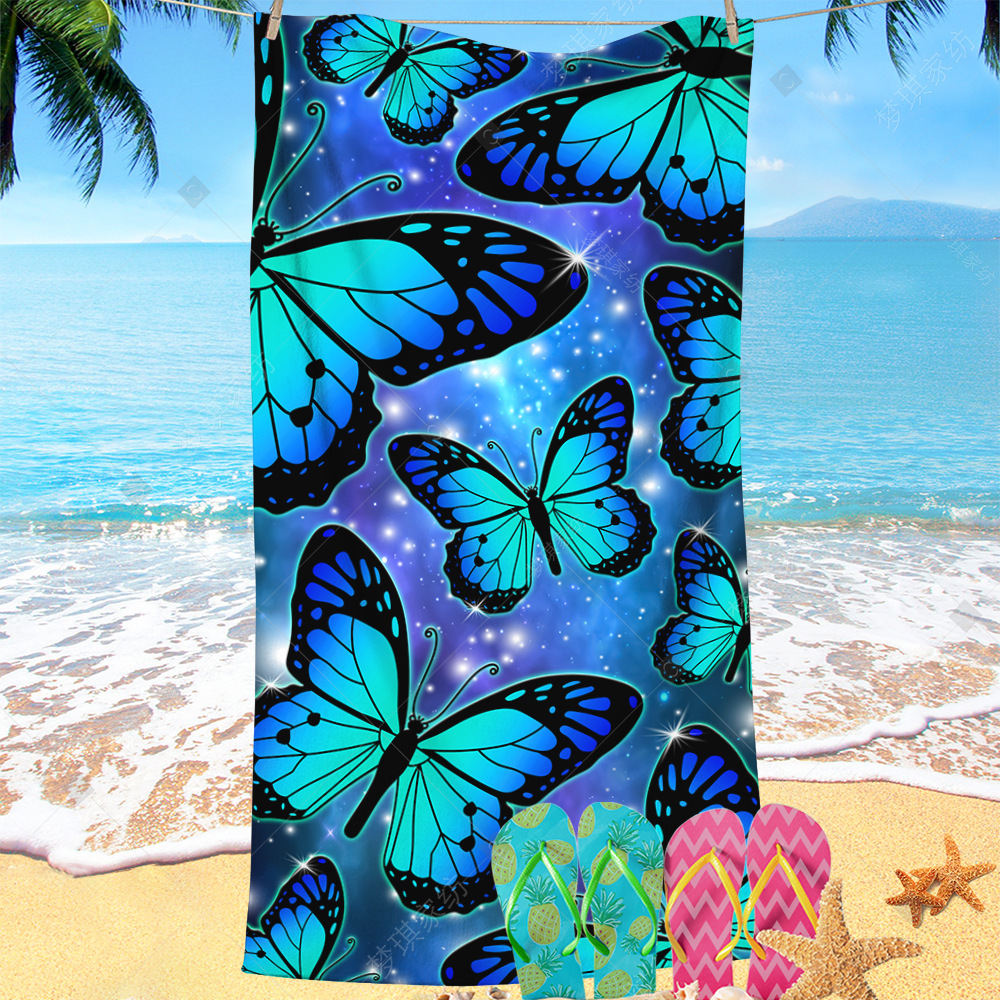 Toalla de playa de microfibra caliente de Amazon Toalla de baño absorbente de mariposa súper grande transfronteriza Towel engrosado
