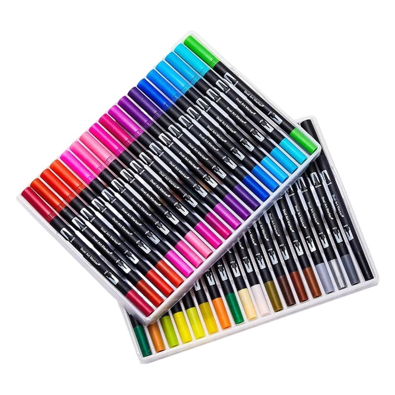 Amazon marcador de doble cabeza a base de agua pluma de acuarela de cabeza suave traje de pintura para niños Hook Pen suministros de arte DIY