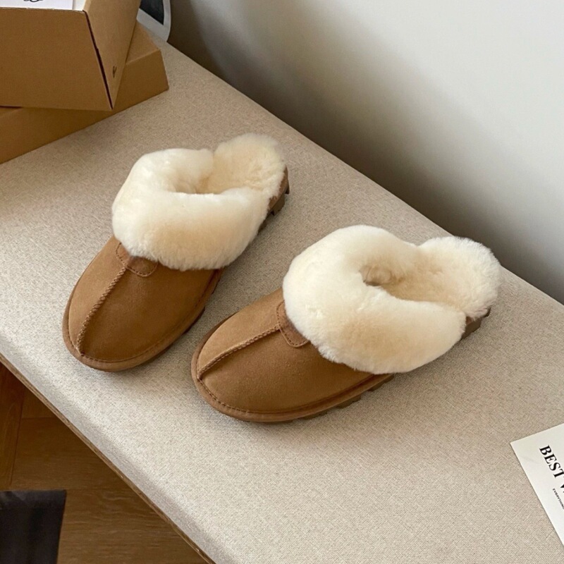 Shanpo Slippers Snow Boots Star Slippers Qian Songyi Same Style Fur Slippers Genuine Leather Thickeneded Flats Slippers Warm and Comfortable