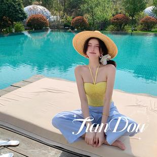[Lemon Grass] Vacation Beach Colorful Tube Top Beach Hot Spring Swimsuit Bikini Three-Piece Set Pure Desire Dopamine