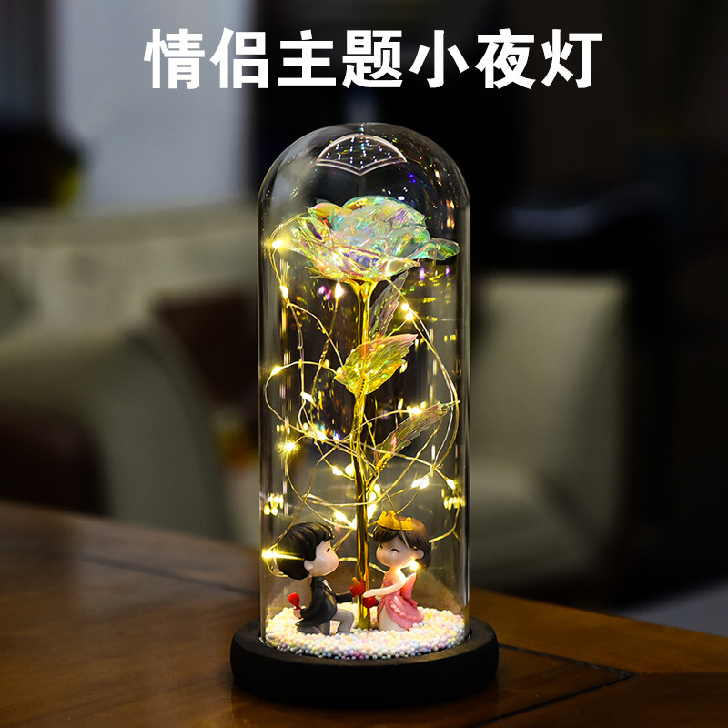 Flor eterna cubierta de vidrio lámina de oro rosa Día de San Valentín regalo de cumpleaños decoración noche luz transfronteriza Amazon