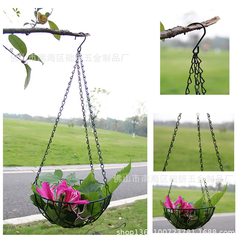 Партнер для садоводства и зеленых растений: Железная подвесная корзина для цветов и растений в горшках с двойной цепью-крюком, комплект из трех подвесных железных цепей с двойными крюками.