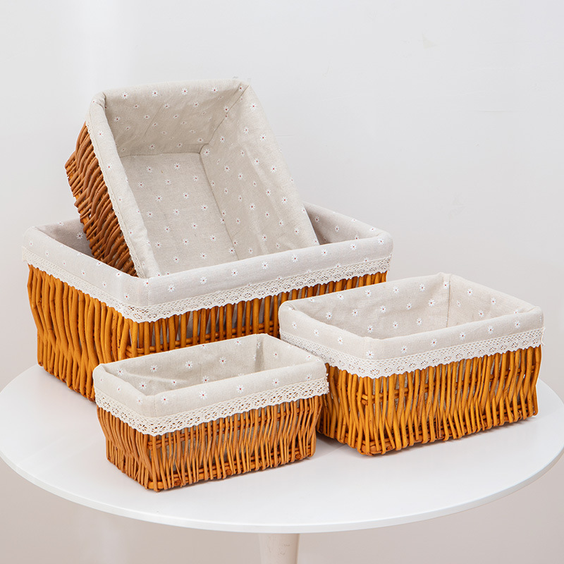 Cesta de almacenamiento de sauce de escritorio casero cesto de artículos de cocina casero caja de almacenamiento de tela tela tela de caña caja de almacenamiento