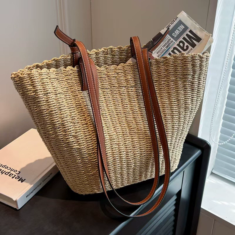 Summer universal straw capacious shoulder bag, basket, one-shoulder bag