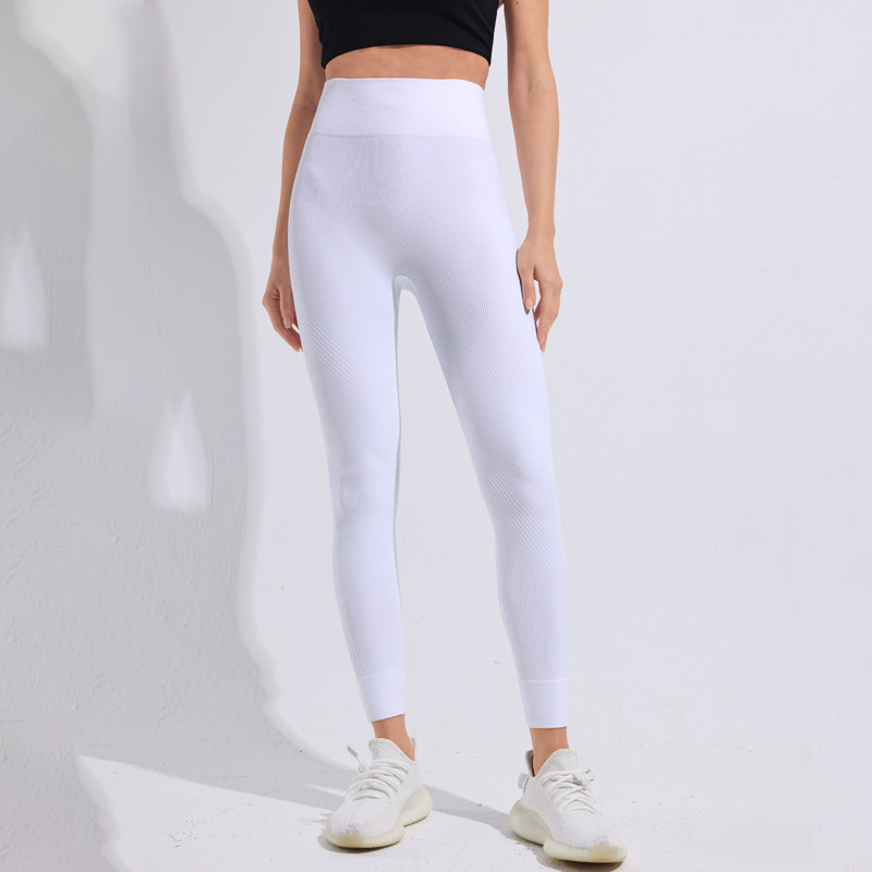 Pantalones de yoga GYM a rayas blancas sin costuras, pantalones de fitness para correr con cadera y cintura alta para mujer, pantalones de fondo para deportes al aire libre