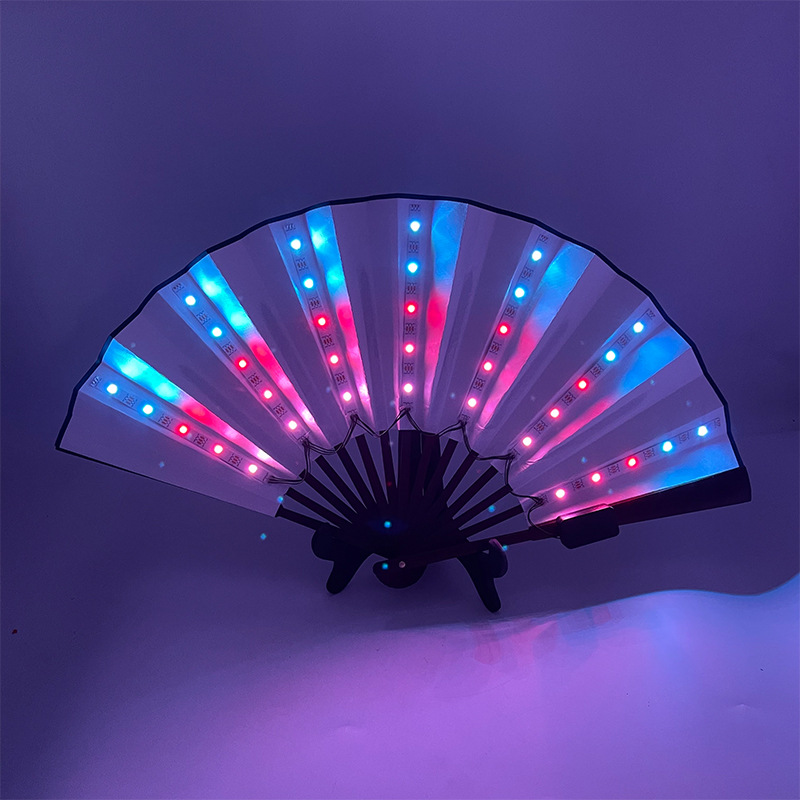 #585 10寸-发光扇子（白色扇子）-七彩流水（遥控）