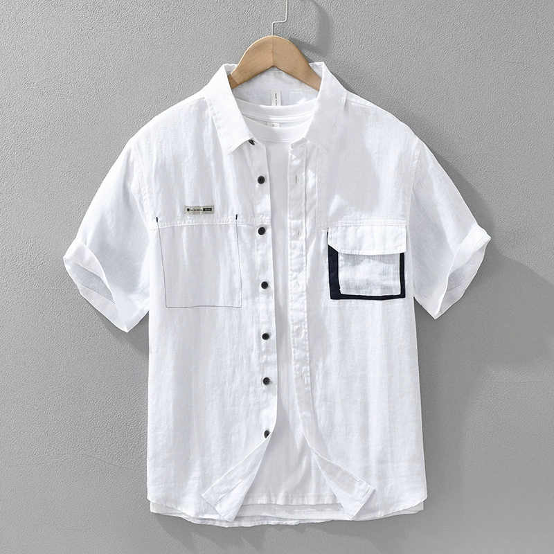 8117 Японская льняная рубашка с короткими рукавами