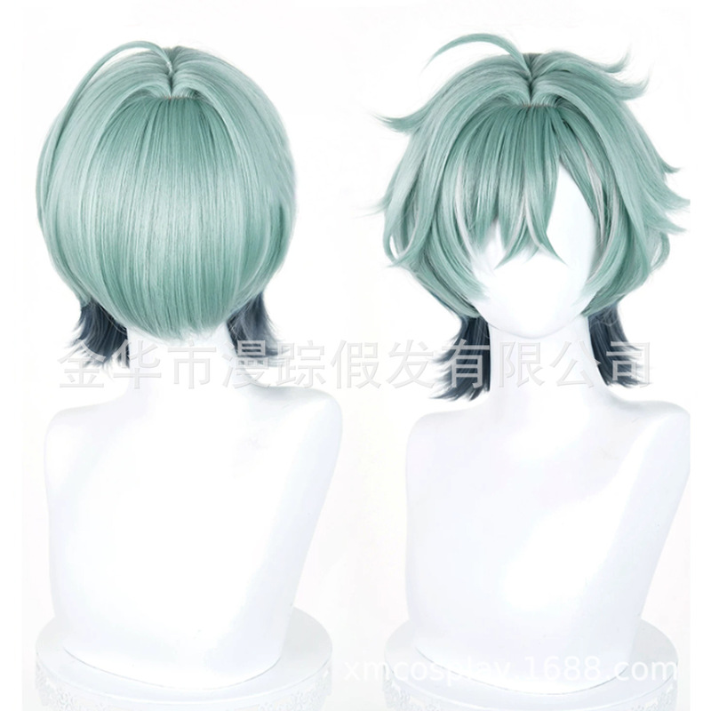 Lorne Genshin Impact cosplay wig with layered gradient for men, simulated long scalp with cockroach nest