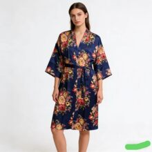 丝绸印花女士睡袍婚礼新娘伴娘化妆袍晨袍外贸宽松系带睡衣睡袍