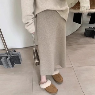 Pregnant Women's Knitted Skirt Autumn and Winter Women's Mid-length Sheath Slimming One-step Skirt High Waist Wool Loose Thickened Straight