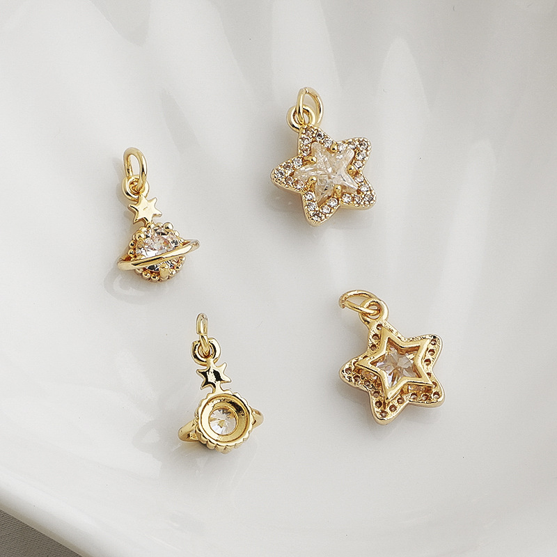 14K bag gold color zircon three-dimensional five-pointed star pendant planet hand necklace pendant material diy jewelry accessories