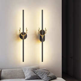 室内个性现代LED长条壁灯极简创意灯饰鹿角卧室床头客厅灯具照明