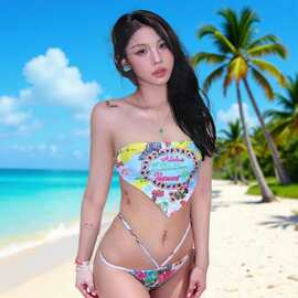 ins带胸垫抹胸肚兜小胸聚拢游泳衣女辣妹性感网红拍照夏季高弹性