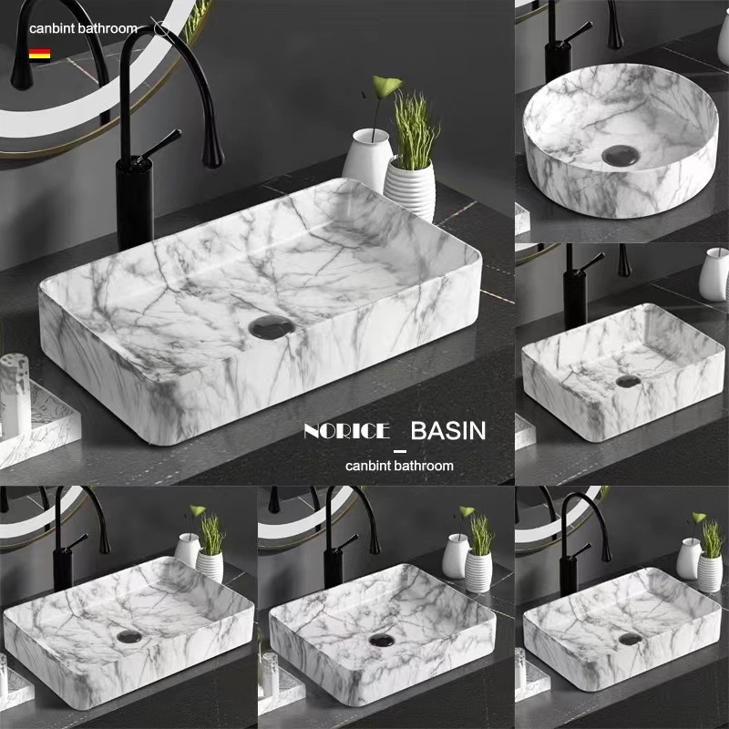 Transfronterizo mesa de cerámica cuenca Hotel lavabo de transferencia de agua cuenca de impresión cuadrado Cuenca del arte marmolado cuenca redonda