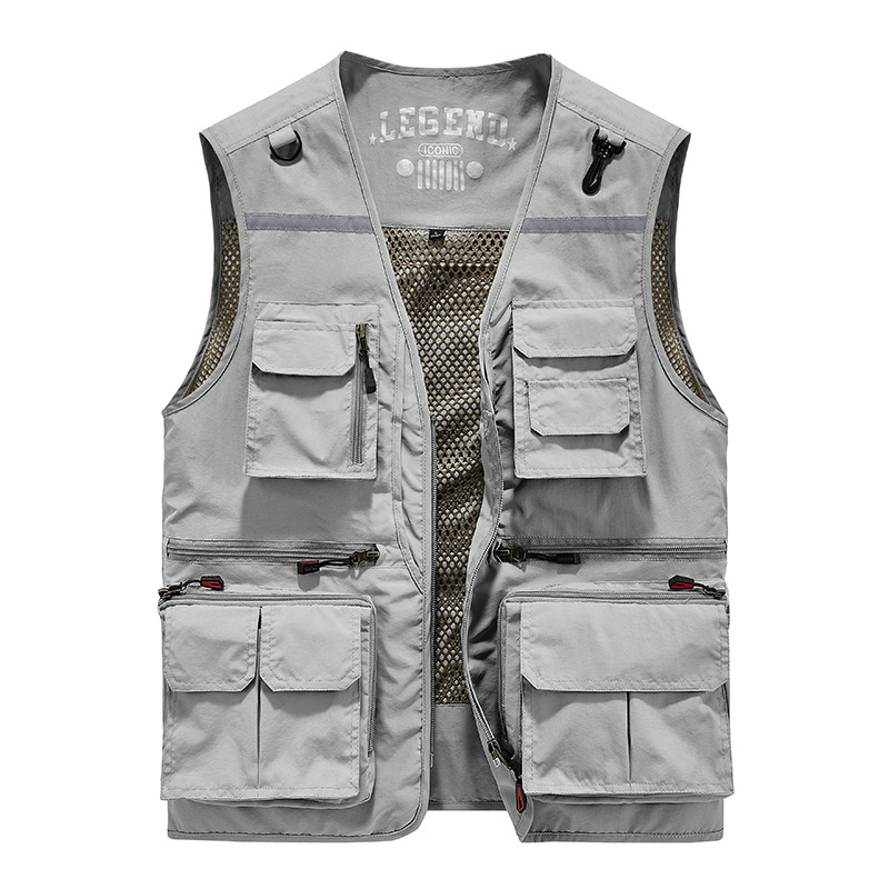 Men's multi-pocket workwear vest, spring and autumn group purchase, functional vest, outdoor fishing photography vest jacket with logo printing.