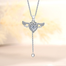 新款S925銀丘比特之心項鏈女浪漫主義天使會動的翅膀吊墜時尚飾品
