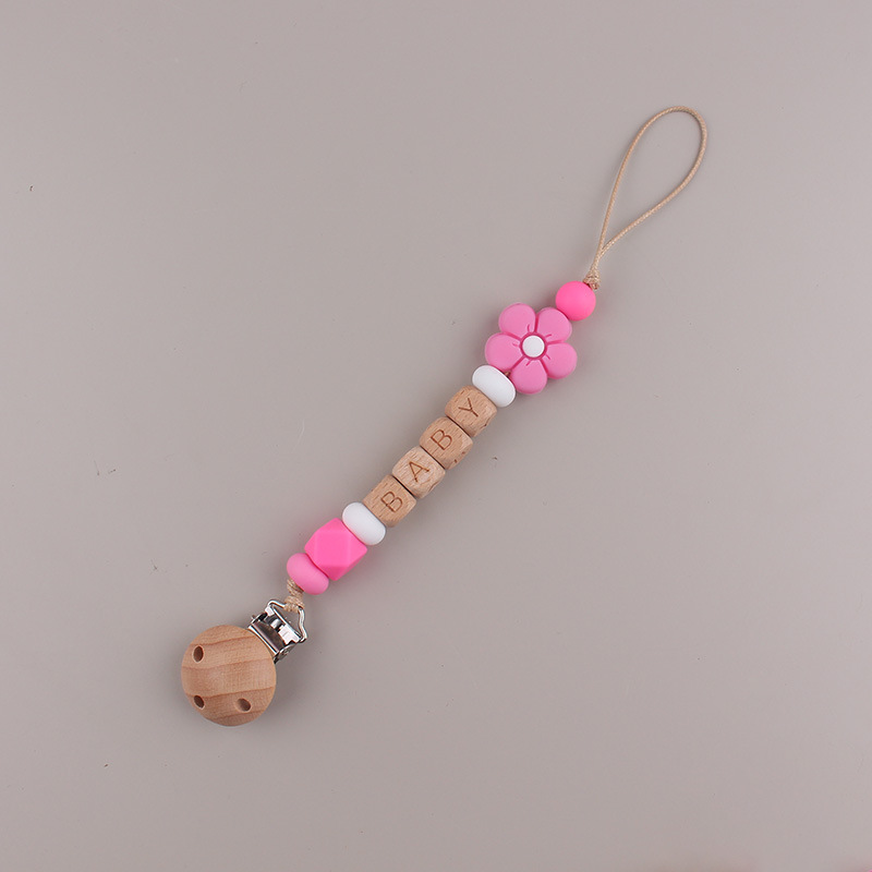 Flor simple silicona cuentas tetina cadena de tres agujeros de avele bebé tetina clip de cadena