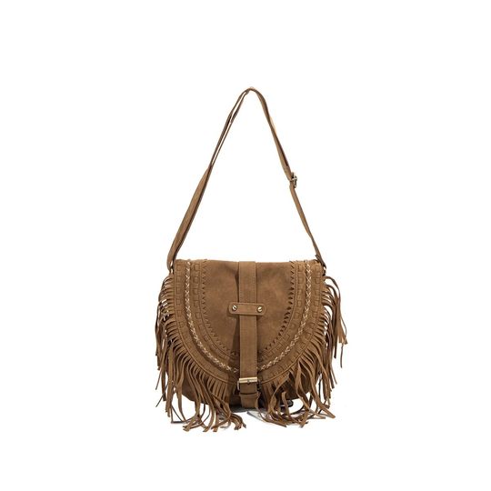 CHARHP & KEJNT Tassel Bag Handmade Suede Saddle Bag Retro All-match Ethnic Style Single Shoulder Crossbody Bag
